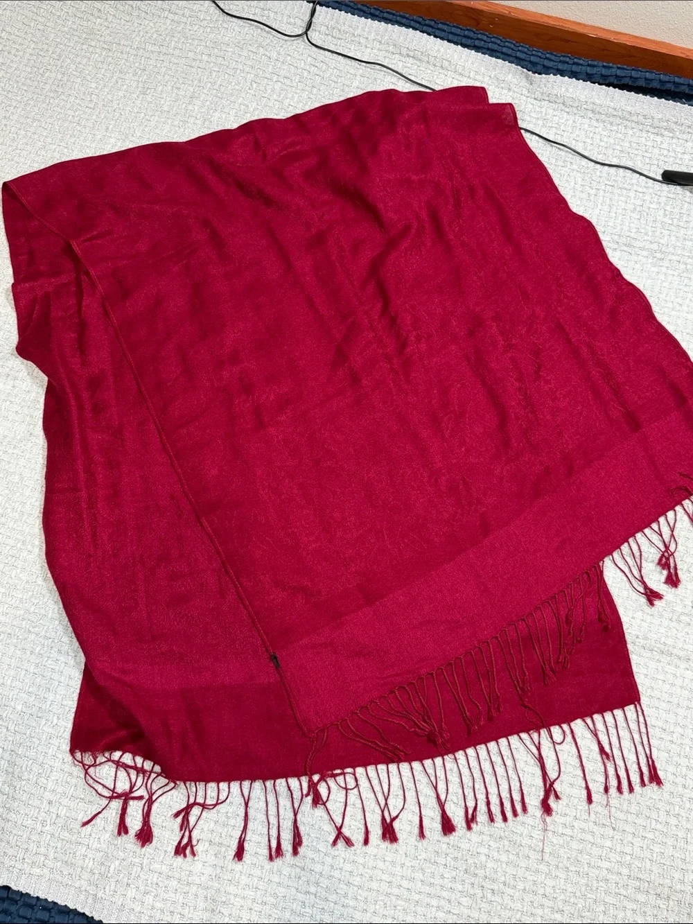 Pashmina Silk Scarf Red Raspberry with Tassels Fringe